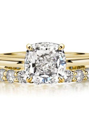 Cushion Cut Solitaire Engagement Ring Set - 18K Gold Plated Sterling Silver, 5.32 CT. TW.