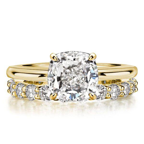 Cushion Cut Solitaire Engagement Ring Set - 18K Gold Plated Sterling Silver, 5.32 CT. TW.