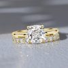 Cushion Cut Solitaire Engagement Ring Set - 18K Gold Plated Sterling Silver, 5.32 CT. TW.