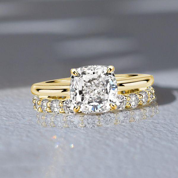 Cushion Cut Solitaire Engagement Ring Set - 18K Gold Plated Sterling Silver, 5.32 CT. TW.