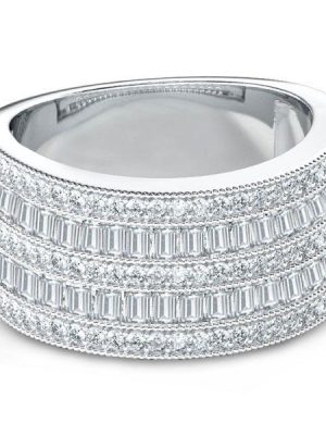 Art Deco White Sapphire Wedding Band - 925 Sterling Silver