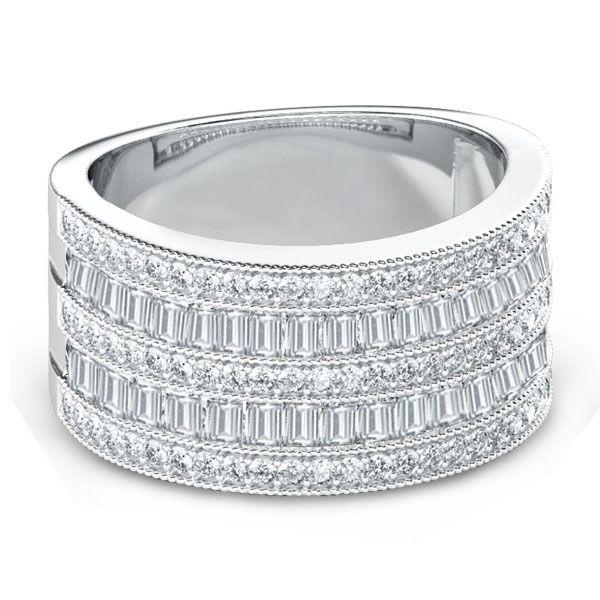 Art Deco White Sapphire Wedding Band - 925 Sterling Silver