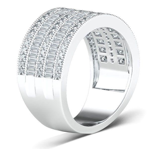 Art Deco White Sapphire Wedding Band - 925 Sterling Silver