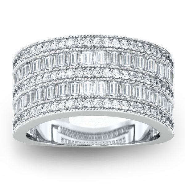 Art Deco White Sapphire Wedding Band - 925 Sterling Silver