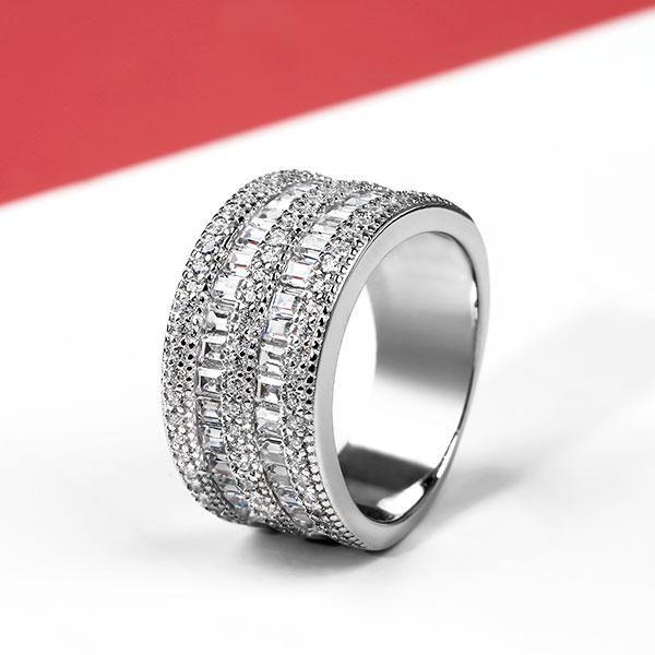 Art Deco White Sapphire Wedding Band - 925 Sterling Silver