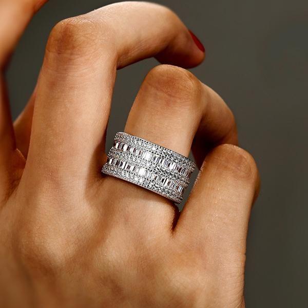 Art Deco White Sapphire Wedding Band - 925 Sterling Silver