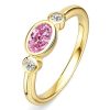 Three Stone Oval Pink Sapphire Bezel Setting Engagement Ring in 18K Gold Plated Sterling Silver