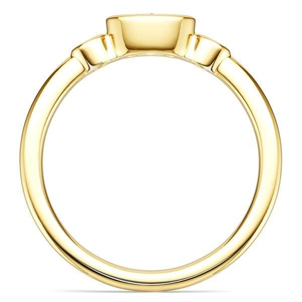 Three Stone Oval Pink Sapphire Bezel Setting Engagement Ring in 18K Gold Plated Sterling Silver