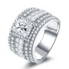 Wide Band Sterling Silver Wedding Ring with Triple Row White Sapphires