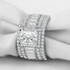 Wide Band Sterling Silver Wedding Ring with Triple Row White Sapphires