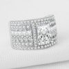 Wide Band Sterling Silver Wedding Ring with Triple Row White Sapphires