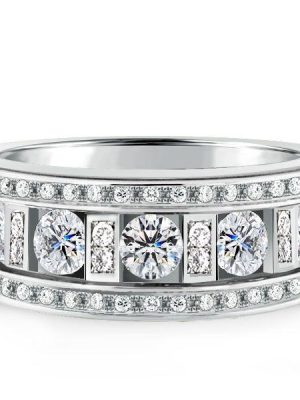 Sterling Silver Multi-Row Round Cut Eternity Wedding Band