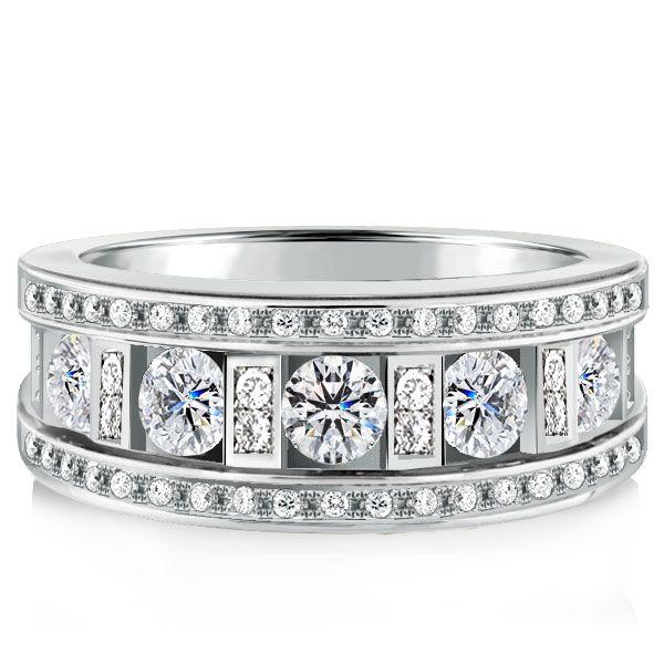 Sterling Silver Multi-Row Round Cut Eternity Wedding Band