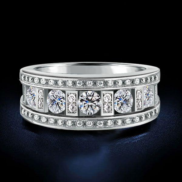 Sterling Silver Multi-Row Round Cut Eternity Wedding Band