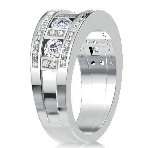 Sterling Silver Multi-Row Round Cut Eternity Wedding Band