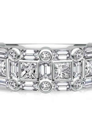 Sterling Silver Half Eternity Band Ring with Bezel Set Princess and Baguette Cut Stones (1.94 CT. TW.)