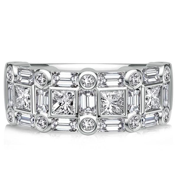 Sterling Silver Half Eternity Band Ring with Bezel Set Princess and Baguette Cut Stones (1.94 CT. TW.)