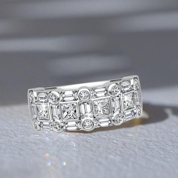 Sterling Silver Half Eternity Band Ring with Bezel Set Princess and Baguette Cut Stones (1.94 CT. TW.)