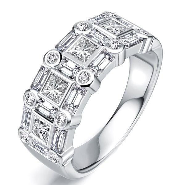 Sterling Silver Half Eternity Band Ring with Bezel Set Princess and Baguette Cut Stones (1.94 CT. TW.)