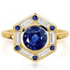 Blue Sapphire Halo Engagement Ring for Women - Sterling Silver