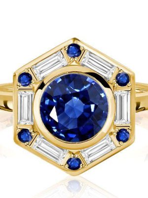 Blue Sapphire Halo Engagement Ring for Women - Sterling Silver