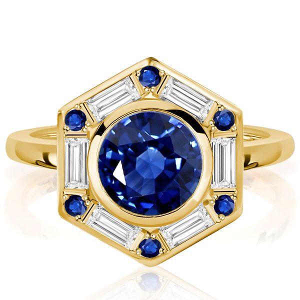 Blue Sapphire Halo Engagement Ring for Women - Sterling Silver