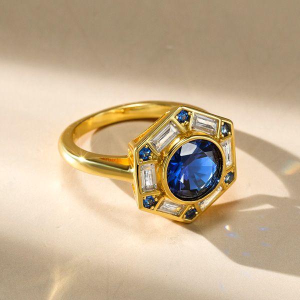 Blue Sapphire Halo Engagement Ring for Women - Sterling Silver