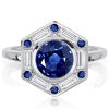 Blue Sapphire Halo Engagement Ring for Women - Sterling Silver