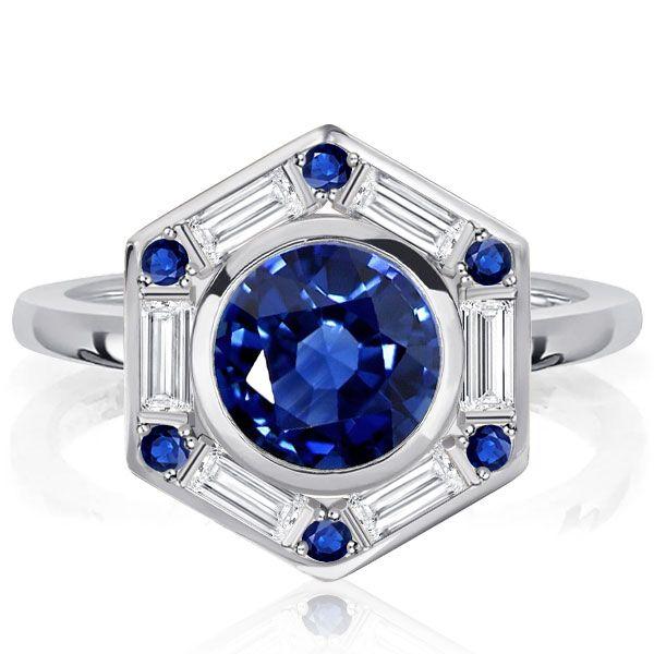 Blue Sapphire Halo Engagement Ring for Women - Sterling Silver