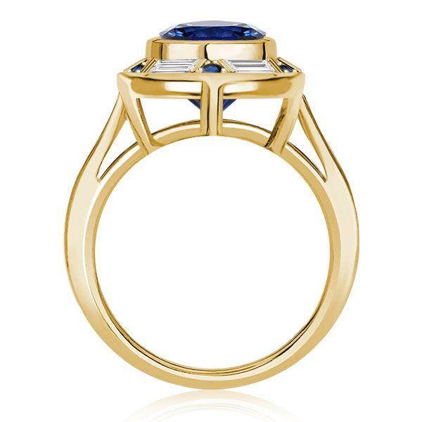 Blue Sapphire Halo Engagement Ring for Women - Sterling Silver