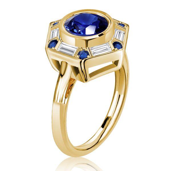 Blue Sapphire Halo Engagement Ring for Women - Sterling Silver
