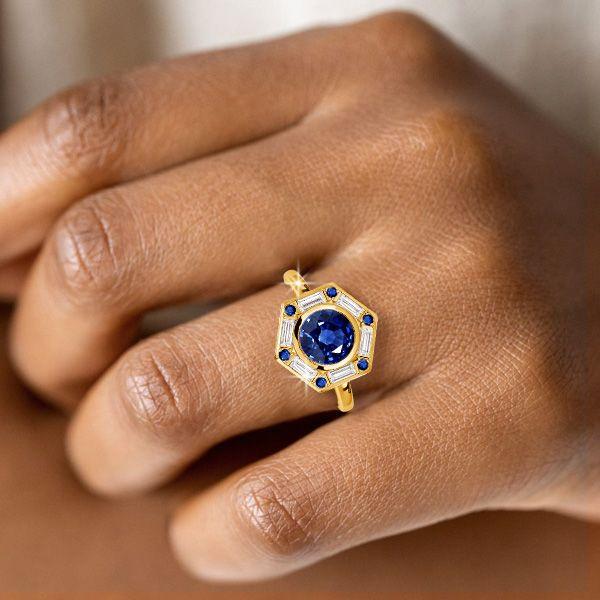 Blue Sapphire Halo Engagement Ring for Women - Sterling Silver