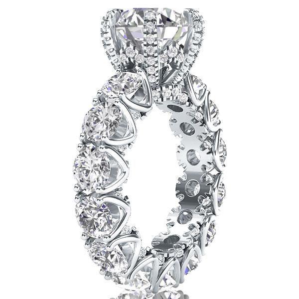 Eternity Round Created White Sapphire Engagement Ring - 925 Sterling Silver
