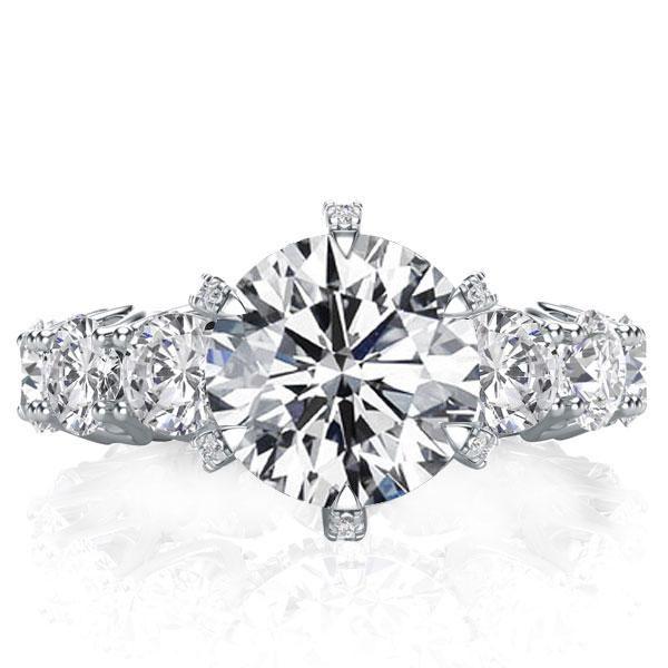 Eternity Round Created White Sapphire Engagement Ring - 925 Sterling Silver