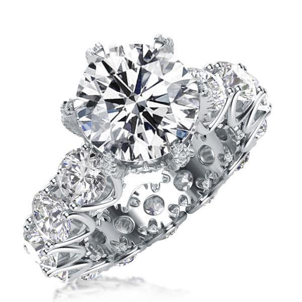 Eternity Round Created White Sapphire Engagement Ring - 925 Sterling Silver