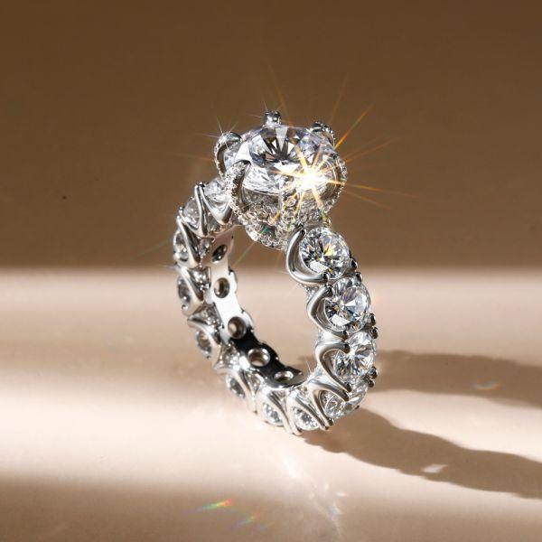 Eternity Round Created White Sapphire Engagement Ring - 925 Sterling Silver