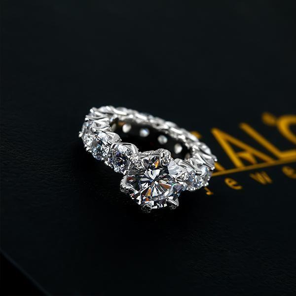 Eternity Round Created White Sapphire Engagement Ring - 925 Sterling Silver