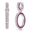 Sterling Silver Drop Earrings with Round Cut White and Ruby Sapphire Stones