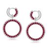 Sterling Silver Drop Earrings with Round Cut White and Ruby Sapphire Stones