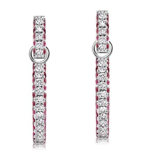 Sterling Silver Drop Earrings with Round Cut White and Ruby Sapphire Stones