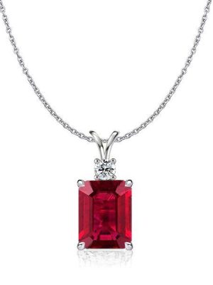 Emerald & Ruby Pendant Necklace - 925 Sterling Silver, Emerald Cut Gemstone