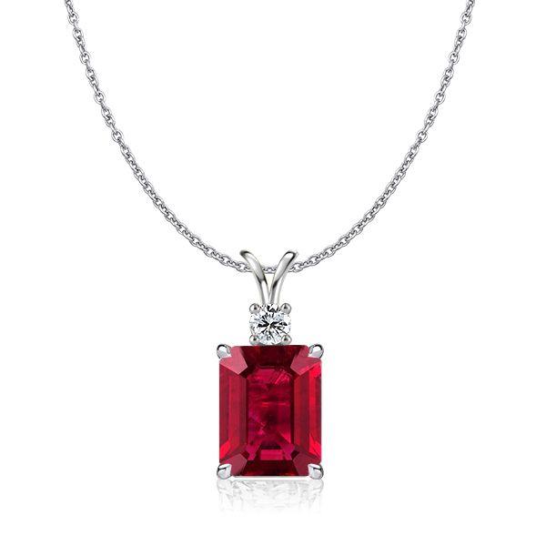 Emerald & Ruby Pendant Necklace - 925 Sterling Silver, Emerald Cut Gemstone