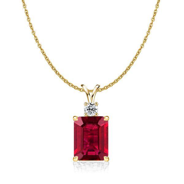 Emerald & Ruby Pendant Necklace - 925 Sterling Silver, Emerald Cut Gemstone