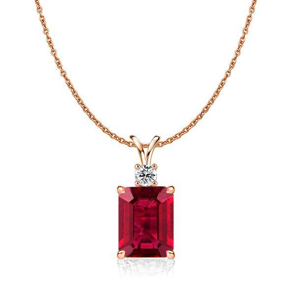 Emerald & Ruby Pendant Necklace - 925 Sterling Silver, Emerald Cut Gemstone