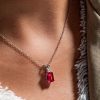 Emerald & Ruby Pendant Necklace - 925 Sterling Silver, Emerald Cut Gemstone