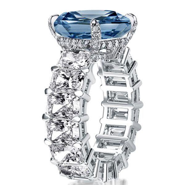 Radiant Cut Blue Topaz Engagement Ring - 925 Sterling Silver