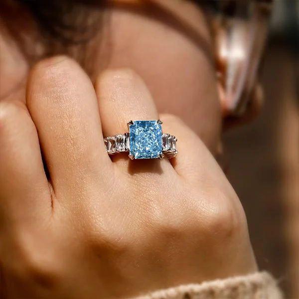 Radiant Cut Blue Topaz Engagement Ring - 925 Sterling Silver