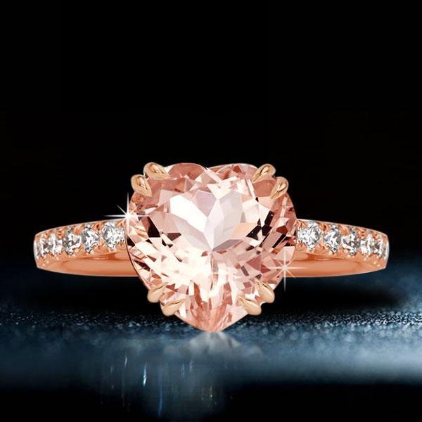 Rose Gold Heart Engagement Ring - 6.00 CT Center Stone