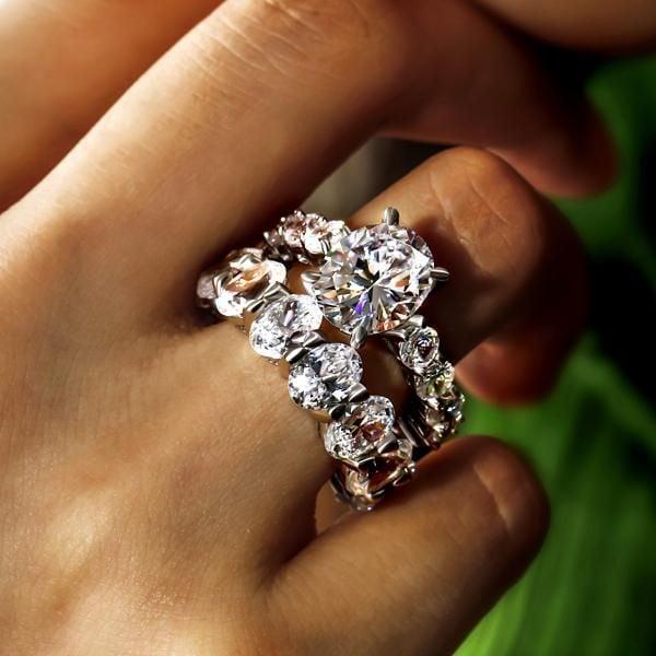 Oval Eternity Bridal Set in Sterling Silver with Created White Sapphire Accents