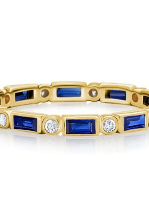 Baguette Blue Sapphire Eternity Band - Sterling Silver Wedding Ring for Women